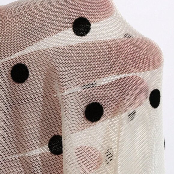 Beige Casual Women's Polka Dot Slim Fit Round Neck Long Sleeve Top - Picture 9 of 9